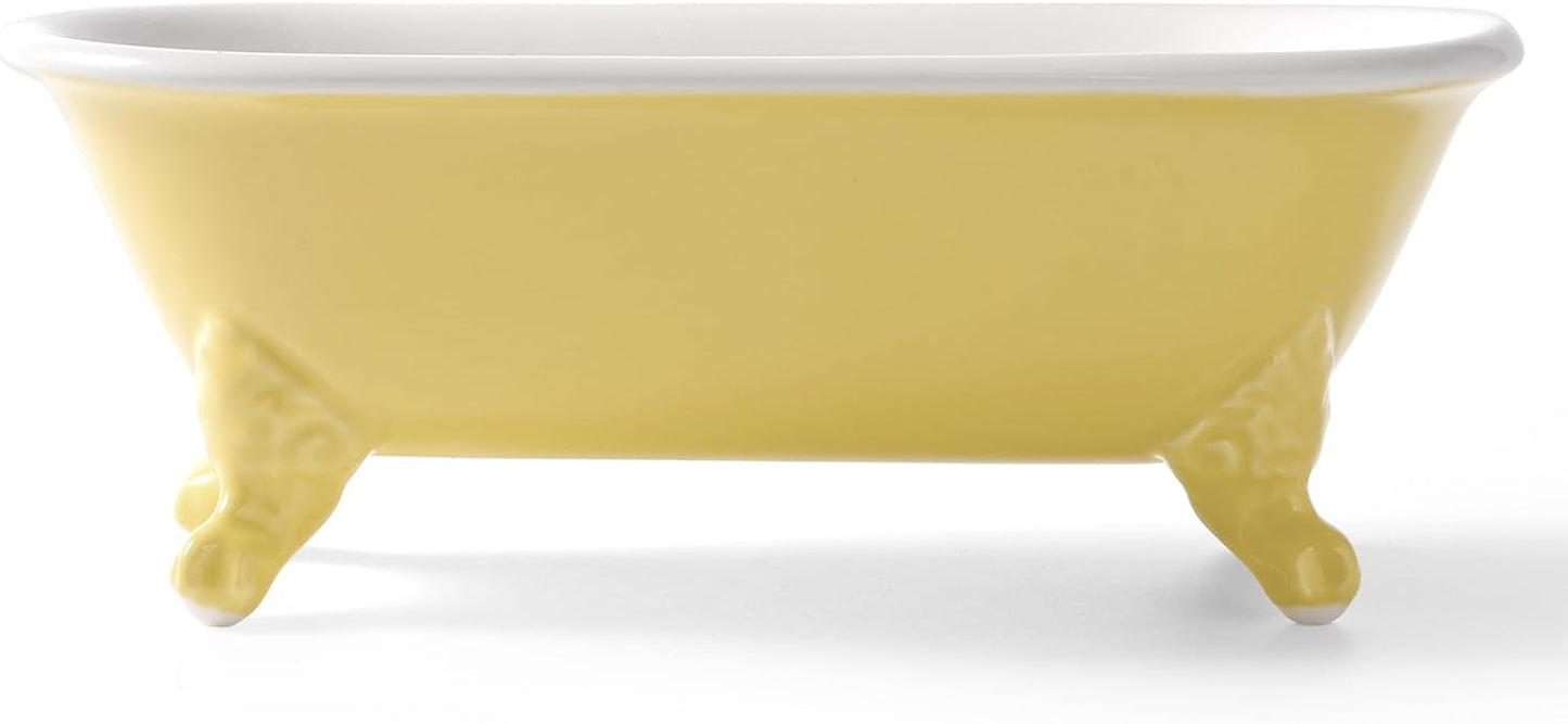6.5" Ceramic Mini Decorative Clawfoot Bathtub Bar Soap Dish, Kitchen Sponge Holder and Shower Tray for Bathroom, 1 Pack(Yellow)