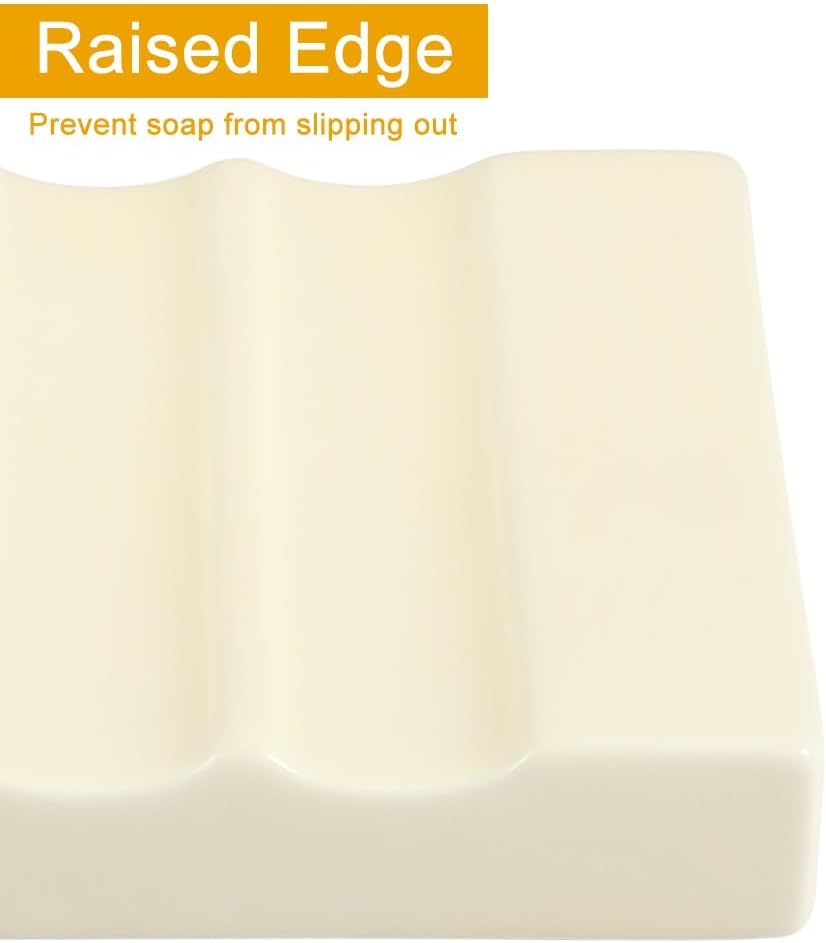 Soap Dish for Bathroom Sink and Shower Ceramic Soap Tray, Small Bar Soap Holder with Drainage Non-Slip Luxury Bathroom Decor Accessories (White)