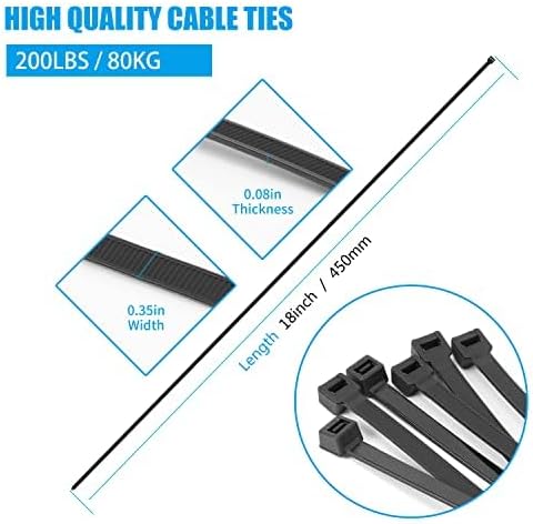 18 inch Black Zip Ties Heavy Duty 500 PACK, 200 LBS Ultra Exclusive Strong Plastic Wire Ties, Large Cable Ties Extra Long Tie Wraps, Indoor and Outdoor UV Resistant