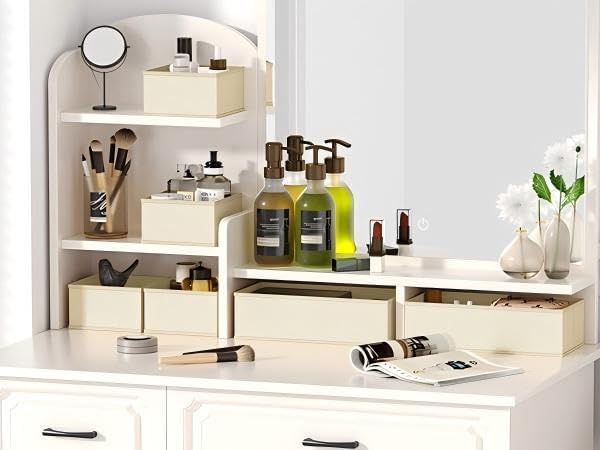 DIMJ Drawer Organizers Clothes, Set of 4 Dresser Organizer Bins, Fabric Closet Organizers and Storage, Shallow Drawer Dividers for Nursery, Clothing, Baby Clothes, Socks, Underwears, Tie (Beige)