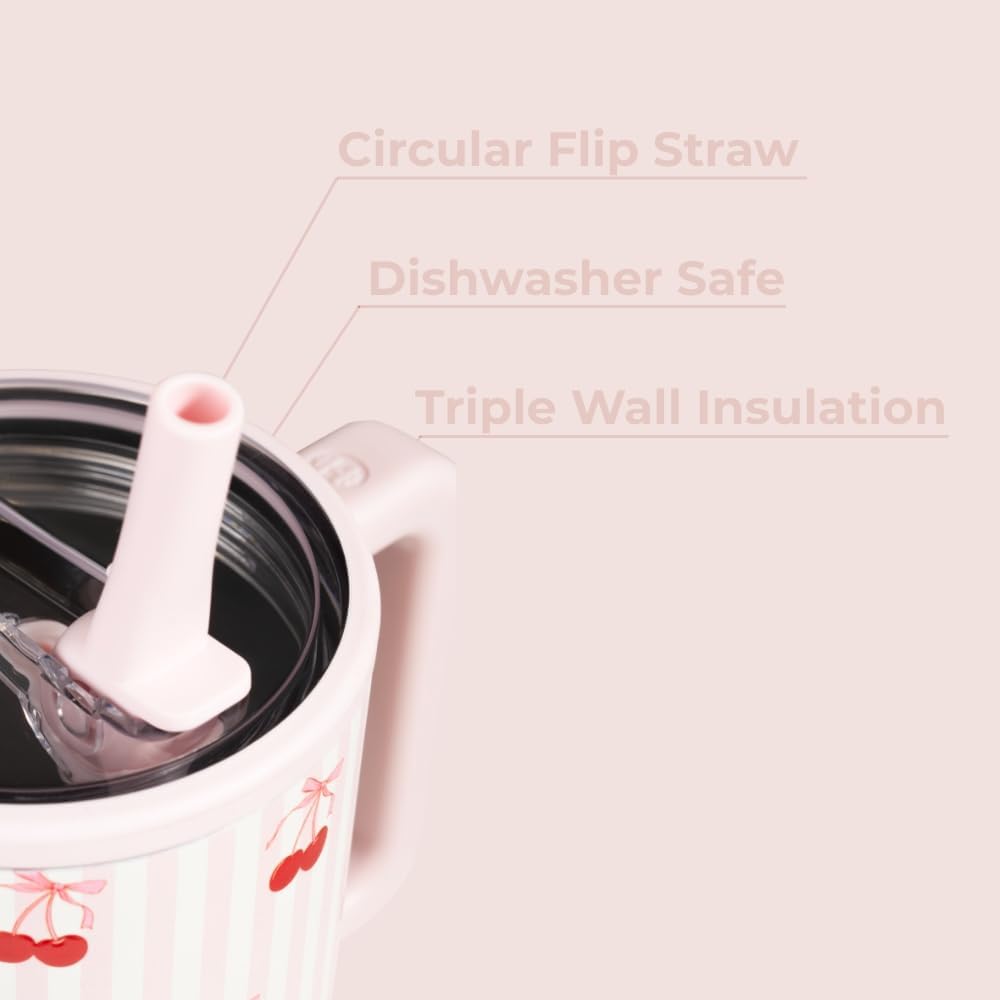 HydroJug Traveler - 40 oz Water Bottle with Handle & Flip Straw - Fits in Cup Holder, Leak Resistant Tumbler-Reusable Insulated Stainless Steel & Rubber Base - Gifts for Women & Men, Sweet Cherry