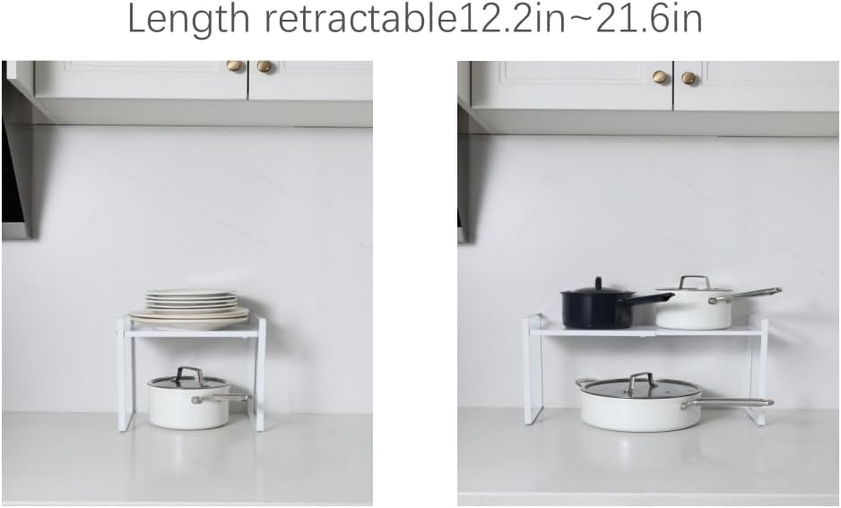 Expandable Cabinet Shelf Organizer Riser for Kitchen Pantry Cupboard Under Sink Countertop (white, 8.2’’D * 12.2-21.6’’W * 10.4’’H)