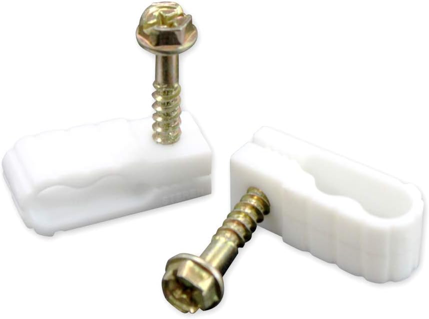 STEREN Coaxial Cable Clips - Cable Holder - Wire Clips - Siding Clips for Hanging - Cord Holder for Desk - Cable Clamps - Cord Clip - Wire Organizer Clips - Tv Mount Screws - White - 10 Pack