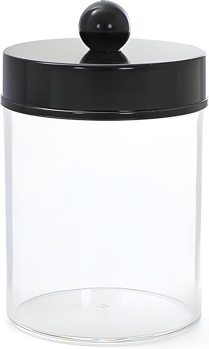 AXX Qtip Dispenser Apothecary Jars Bathroom - Qtip Holder Storage Canister Clear Plastic Jar for Cotton Swab,Q-Tips,Cotton Rounds (F#Black 1Pcs)