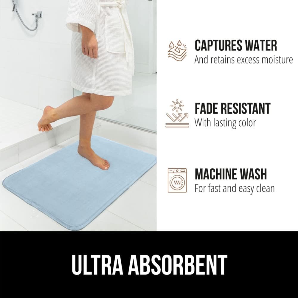 GORILLA GRIP Memory Foam Bath Rugs, Soft Absorbent Velvet Bathroom Mats, Durable Dots on Underside, Machine Washable Bathmat, Carpet Rug Room Decor for Shower Floor, 30x20 Mat, Light Blue