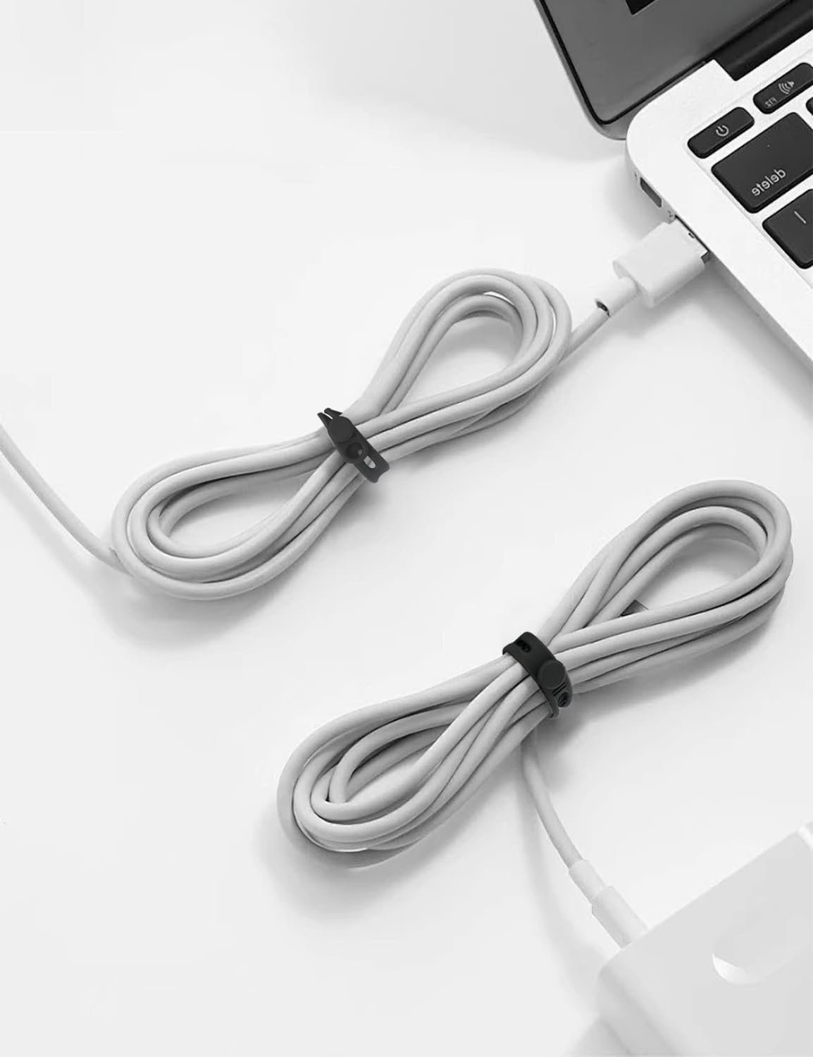 Kanemc 30-Pack Black Silicone Cable Ties Cord Organizer Reusable, Cord Wrap Wire Organizers Cable Strap for Electronics, Even As Curtain Tie Backs Bread Ties Cable Hook for Hanging