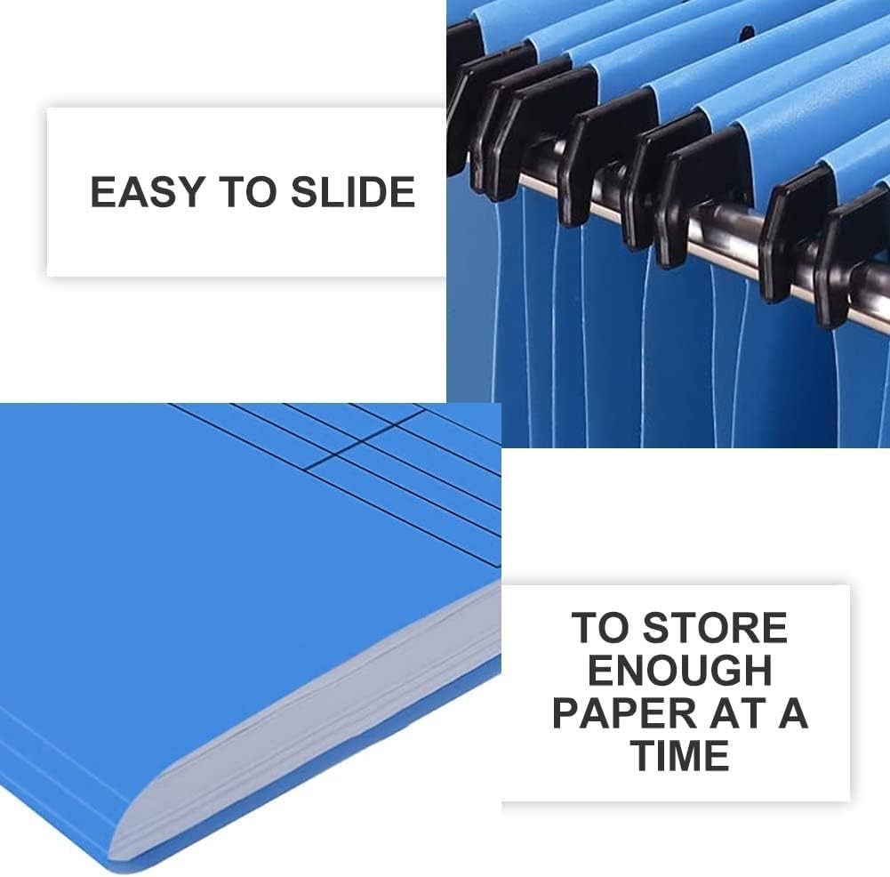 Hanging File folders,A4 Suspension Files with Tabs and Card Inserts for Filing Cabinets, Polypropylene A4 Hanging Filing Storage (Blue, Pack of 12)