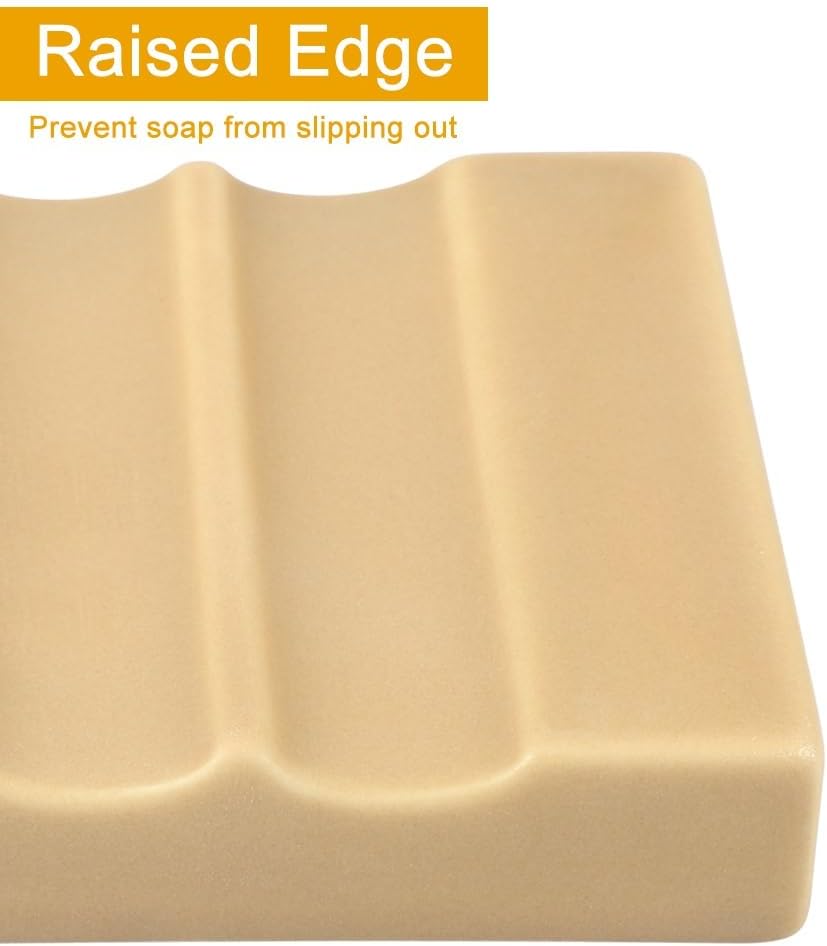 Soap Dish for Bathroom Sink and Shower Ceramic Soap Tray, Small Bar Soap Holder with Drainage Non-Slip Luxury Bathroom Decor Accessories (Khaki)