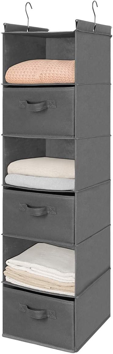 MAX Houser 6 Tier Shelf Hanging Closet Organizer, Closet Hanging Shelf with 2 Sturdy Hooks for Storage, Foldable (Grey-D3)