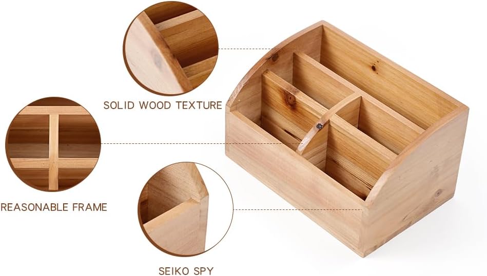 BONNY DODO Remote Control Holders Organizer Box for Table Small Solid Wooden Desk Farmhouse Home Decor Caddy Basket Store ipad for Media Player,Pencil,Glassees&Office Supplies (Wood-M, M)