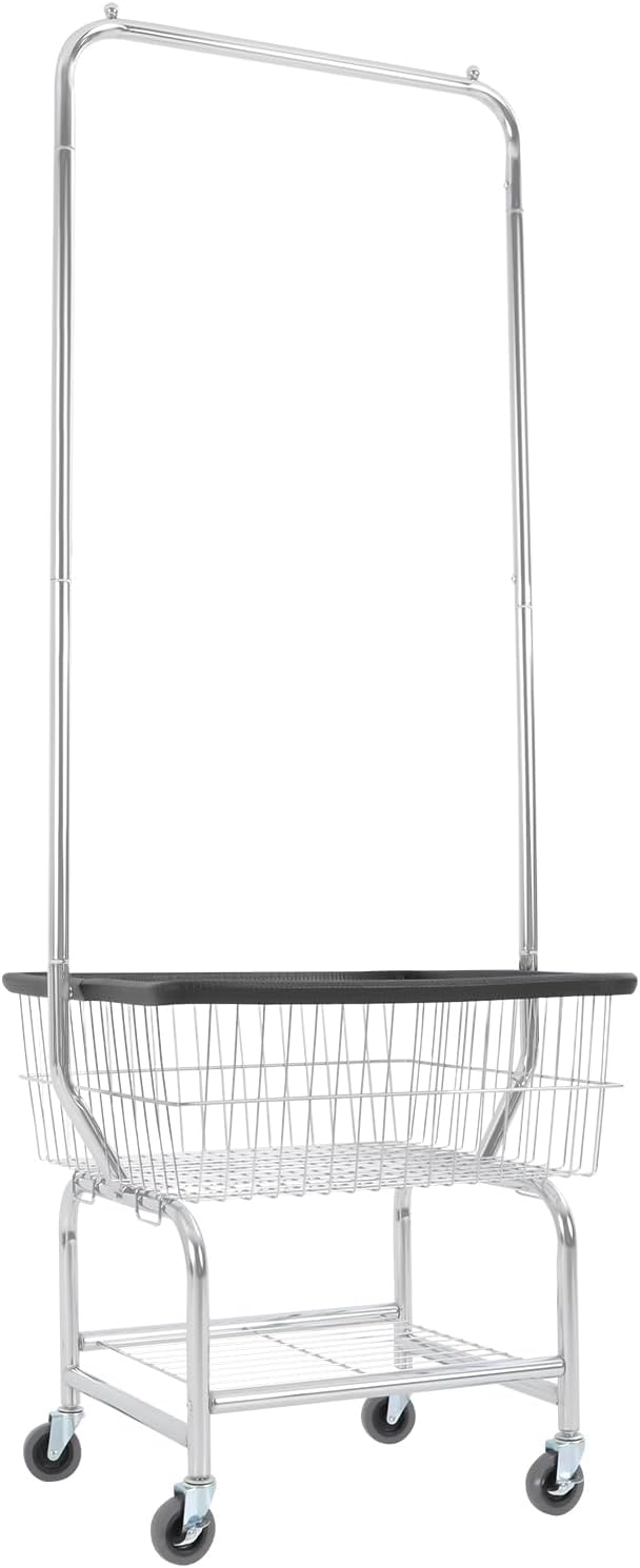 Laundry Basket with Wheels,Commercial Laundry Basket Cart,Heavy Duty Rolling Wire Lau-ndry Cart with Rod Rack for Clothes Storage (Type 3)