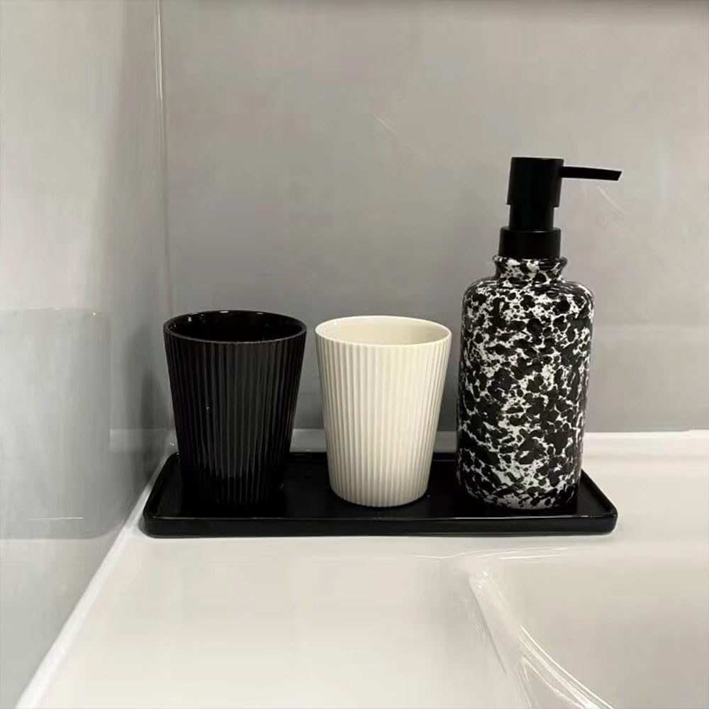 Ceramic Vertical Stripe Toothbrush Cup, Couple Ceramic Toothbrush Cup, Bathroom Tumbler, Striped Ceramic Coffee Mug, Drinking Cup (Black)