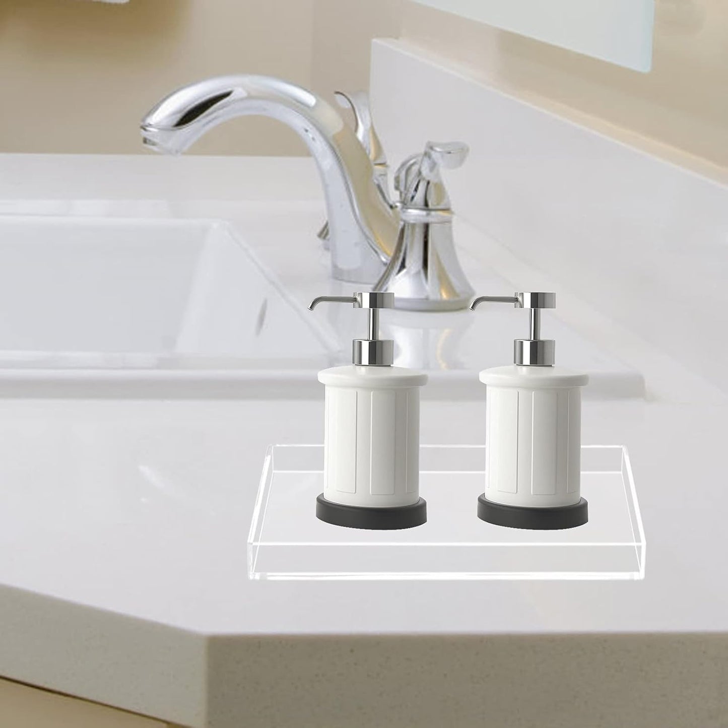 Bigfety Acrylic Bathroom Tray for Counter, Handmade Clear Trays Sturdy Organizer for Cup, Sponge, Soap, Plant (Medium, Clear)