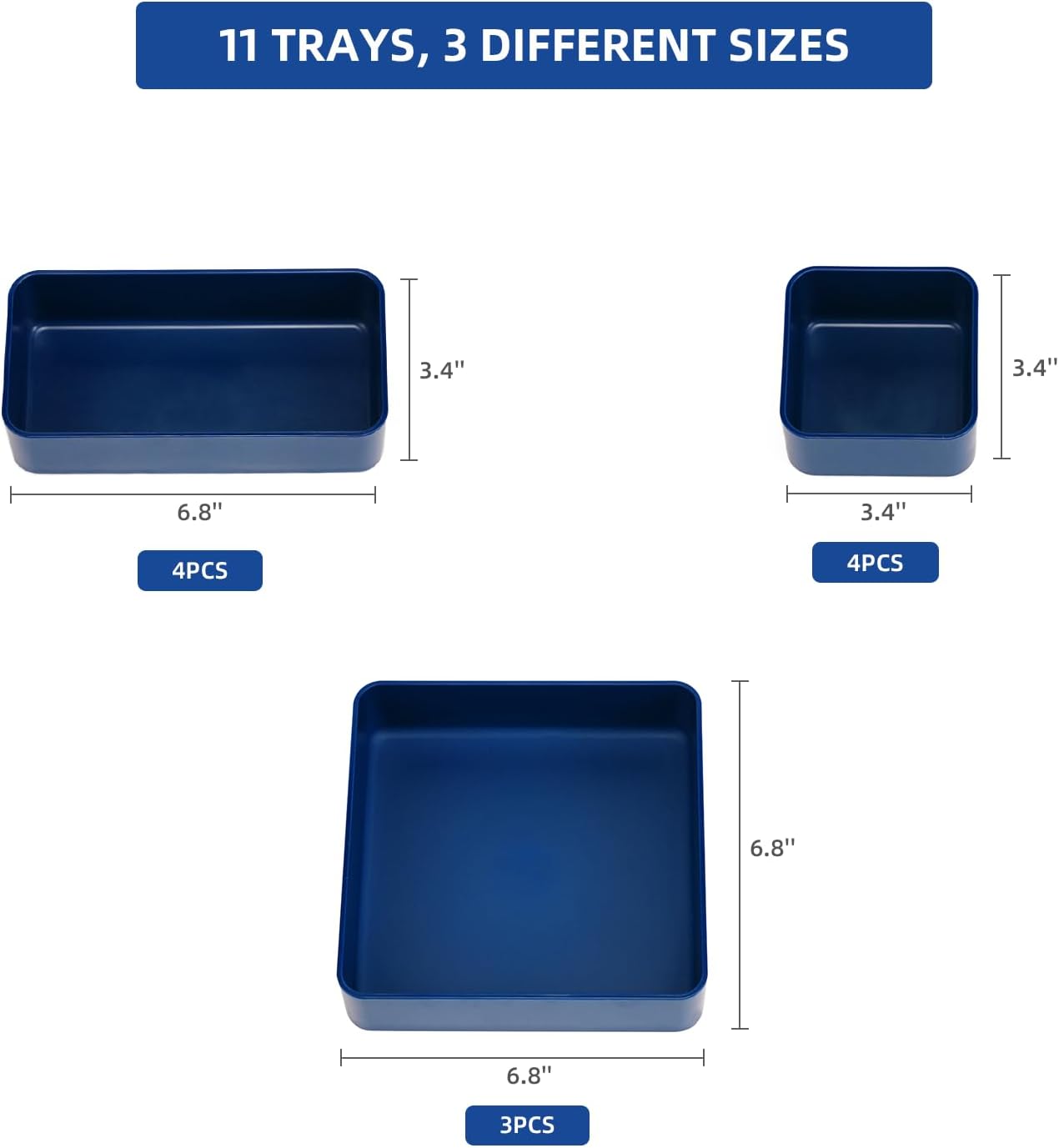 CHANCETSUI 11-Piece Stackable Drawer Organizer Set, Multi-size Desk Drawer Organizer Trays Vanity Storage Bins for Storing Makeup, Stationery, Utensils in Bathroom Dresser, Office and Kitchen