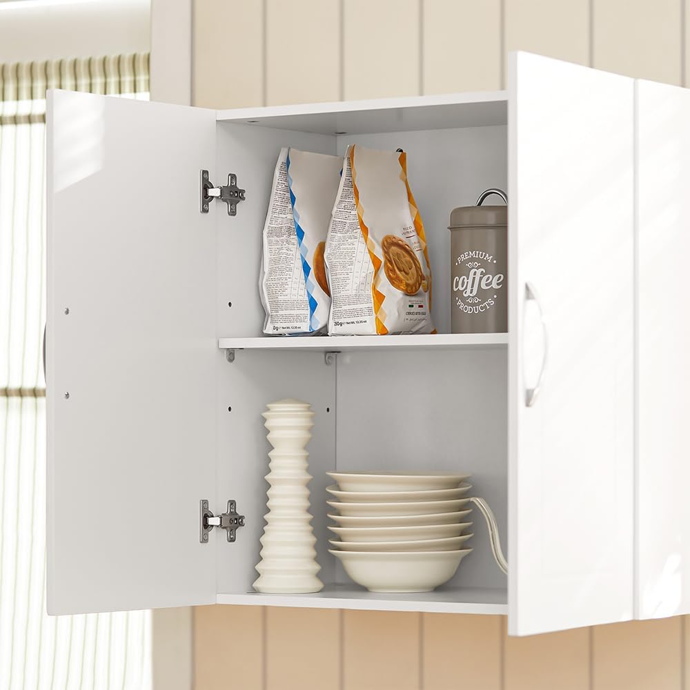 SoBuy Kitchen Wall Cabinet for Laundry Room, Medicine Cabinet for Bathroom, Wall Storage Cabinet for Garage, Linen Tower Bath Cabinet, Cabinet with Shelf, White FRG231-W