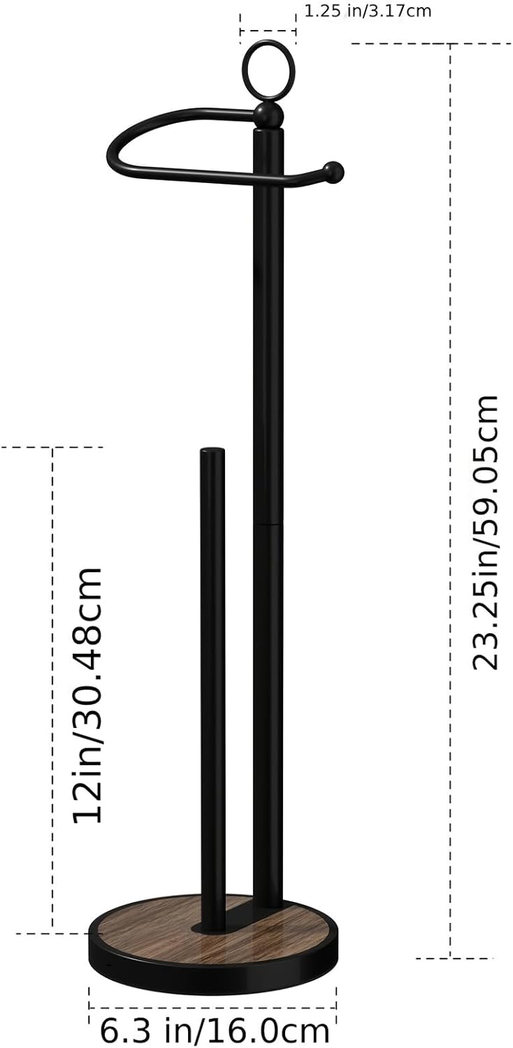 Toilet Paper Holder Free Standing with Storage 4 Rolls Stainless Steel Toilet Paper Holder Stand with Weighted Wood Grain Base Space-Saving Tissue Roll Holders for Bathroom Black