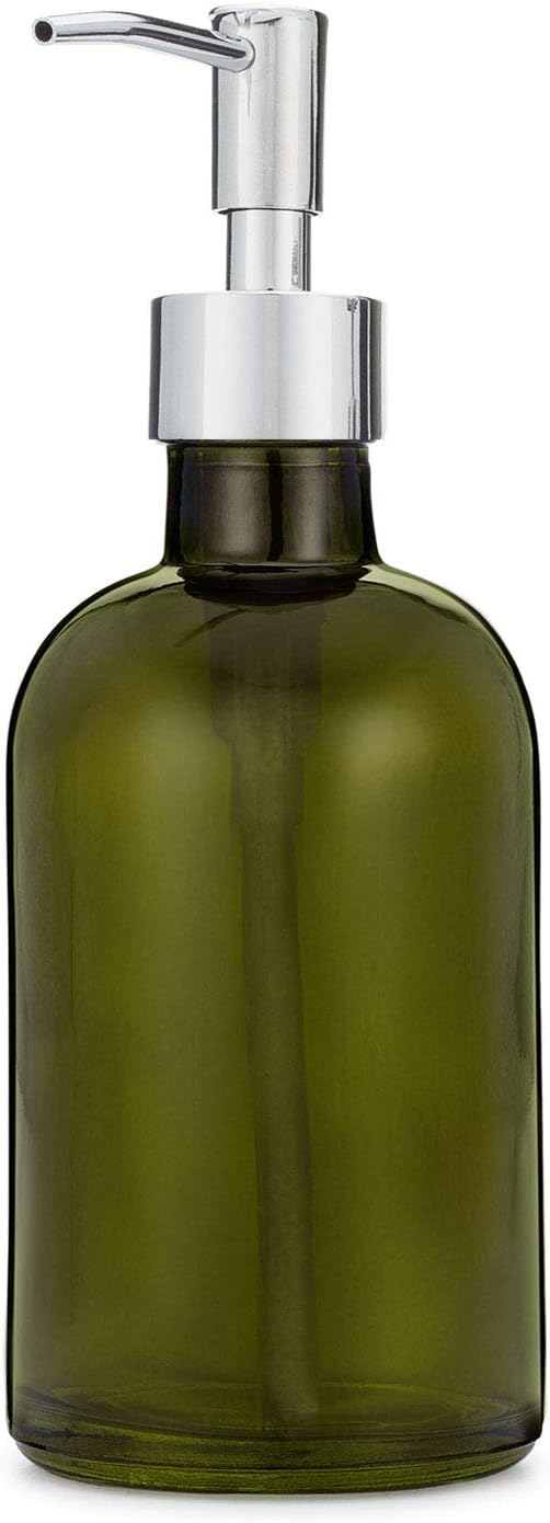 Rail19 Forest Green Glass Lotion & Soap Dispenser with Metal Pump, 8oz (Chrome Rustic)