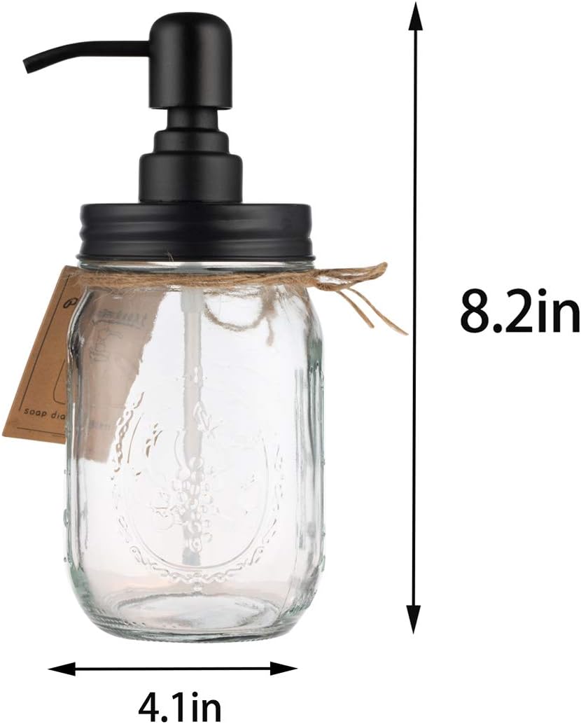 16oz Mason Jar Soap Dispenser Clear Glass Jar with Rust Proof Stainless Steel Pump Liquid Soap Dispenser for Bathroom,KitchenDecor Great for Lotions, Liquid Soaps(Black