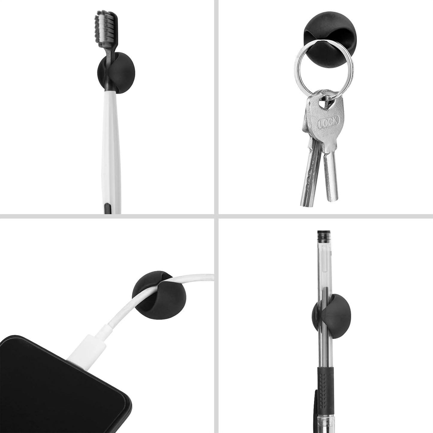 Cable Clips Cord Holder - 18 PCS Black Adhesive Phone Cord Organizer Charger Holder Cable Wire Management Clips Keeper for Nightstand, Desk, Office or Mouse