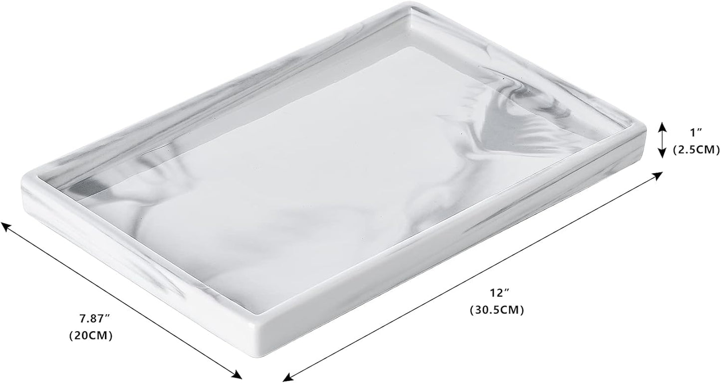 Ceramic Vanity Bathroom Tray Marble Decor Holder and Organizer for Jewelry Perfume Candle Soap Plant Towel Cosmetic Act Large Tray