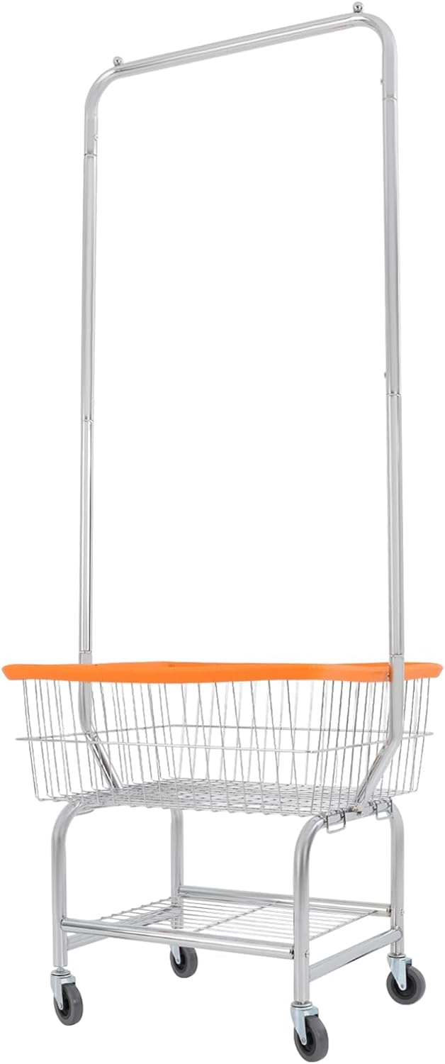Laundry Basket with Wheels,Commercial Heavy Duty Rolling Wire Lau-ndry Ba-sket Cart with Rod Rack for Clothes Storage (Type 4)