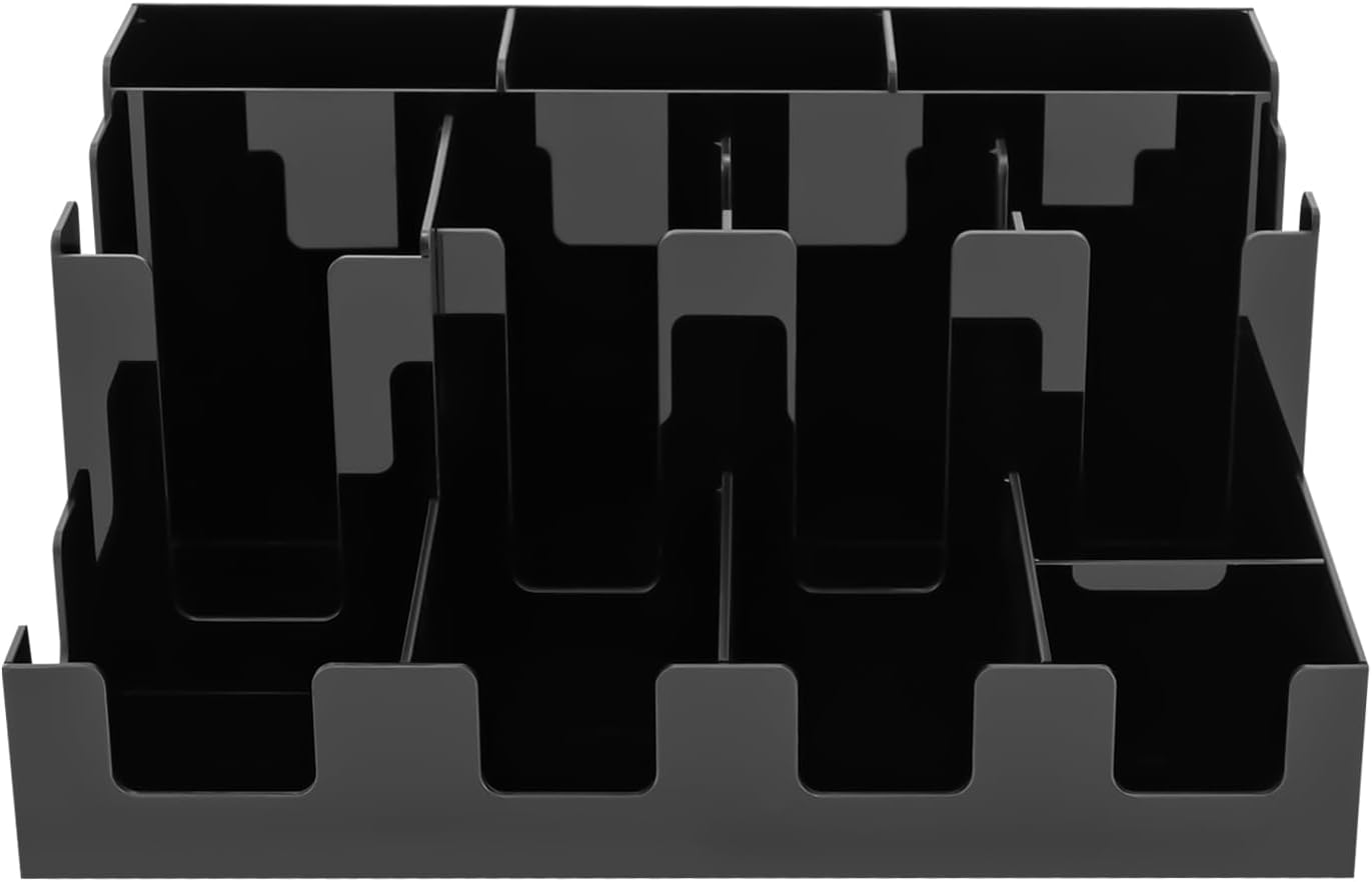 Coffee Bar Organizer for Countertop, Acrylic Coffee Station Organizer Condiment Organizer Coffee Cup Syrup Pod Holder, Coffee Bar Organizer for Home Office Cafe, 12 Compartment, Black