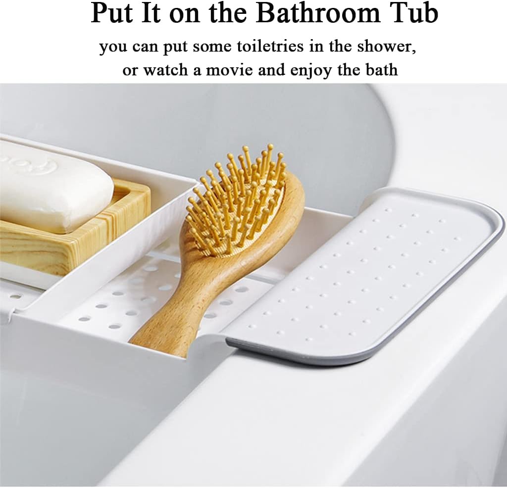 Bathtub Tray Expandable Bath Caddy Storage Rack Multifunctional Bathtub Tub Organizer for Deposit Wash Supplies,Book,Wine,Phone,Bathroom,Shower (White)