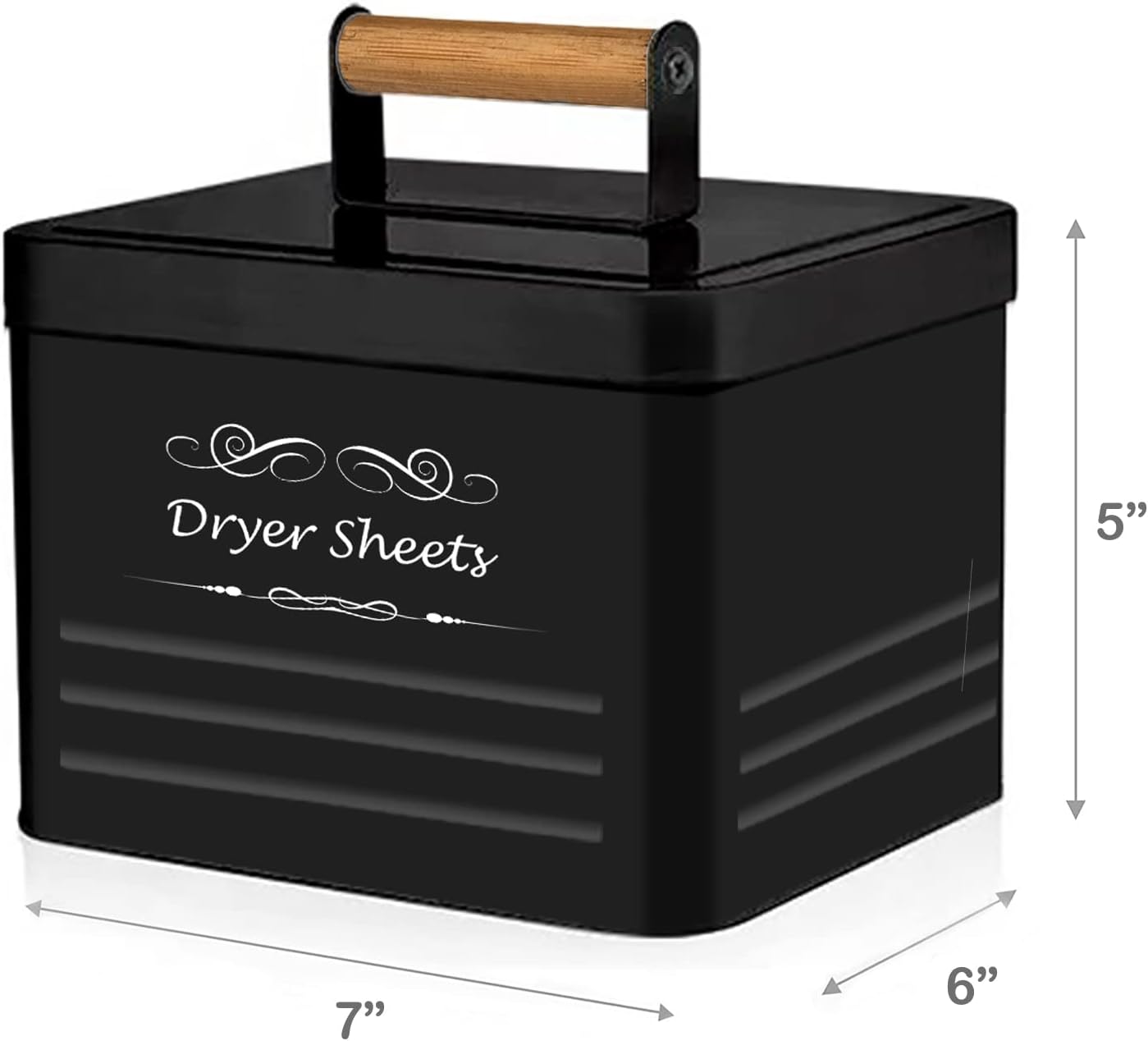 ELITAPRO Dryer Sheets Holder for Laundry Room - Farmhouse Dryer Sheet Box with Lid - Laundry Room Decor & Accessories - Metal Dryer Sheet Container for Laundry Room Organization & Storage (Black)