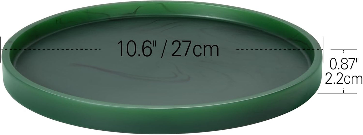 Emibele Vanity Tray, Resin Round Tray Decorative Storage Organizer for Bathroom Toilet Tank Bedroom Kitchen Countertop, Jewelry Storage Dresser for Candle,Lotion Bottle,Cosmetics, Matte Ink Green