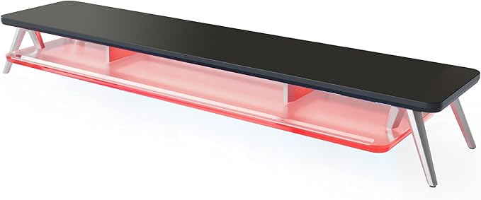 Fenge Dual Monitor Stand, 2 Tiers Acrylic Monitor Riser with LED Lights, 42.5 Inch Wood and Aluminum Desk Shelf with Phone and Tablet Holder