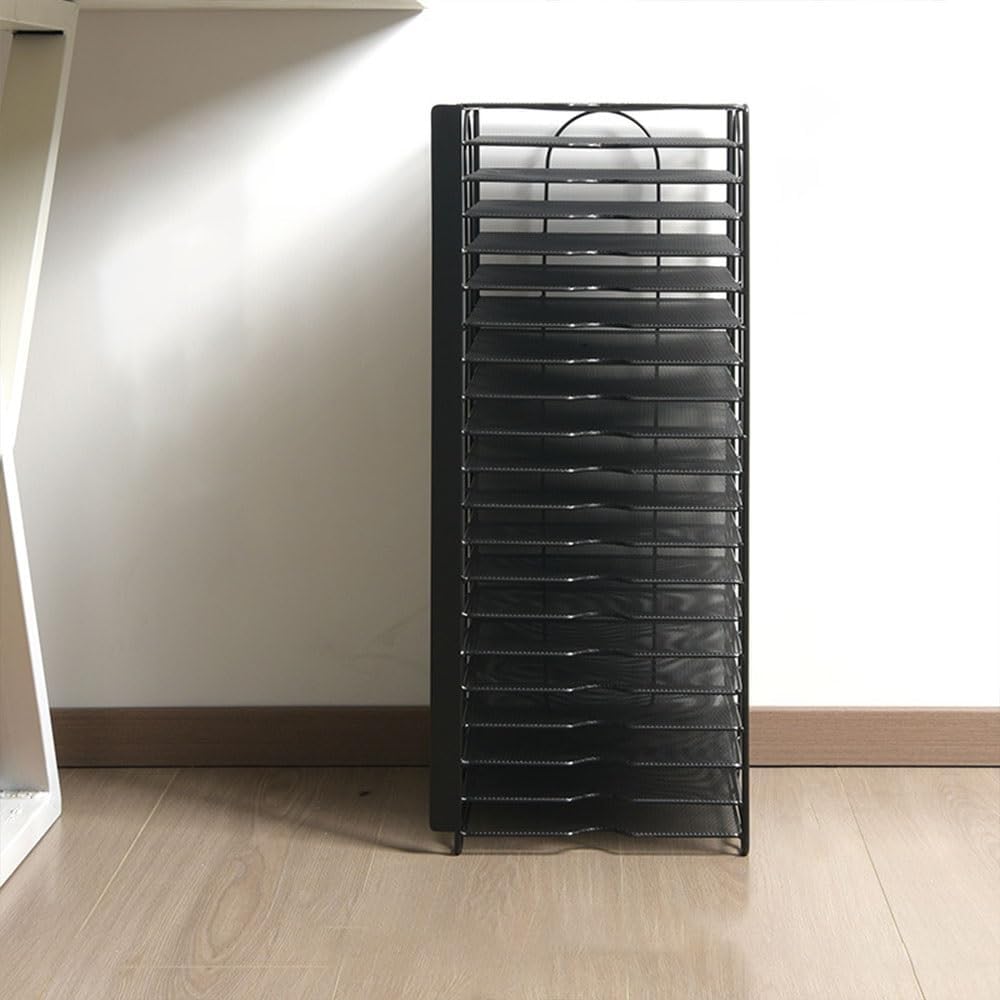 Metal File Stand, Under Desk Paper Organizer with 20 Shelves, Office Accessories and File Holder for Home Office or Study(Black)