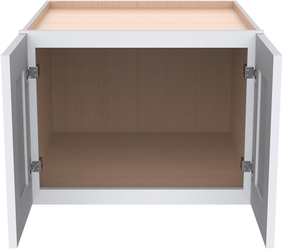 Solid Wood Wall Cabinet,Shaker Style Wall-Mounted Kitchen Storage Cabinet with Soft-Close Doors, RTA Pantry Organizer for Bathroom, Garage, Laundry (White, 33" W x 24" D x 12" H)