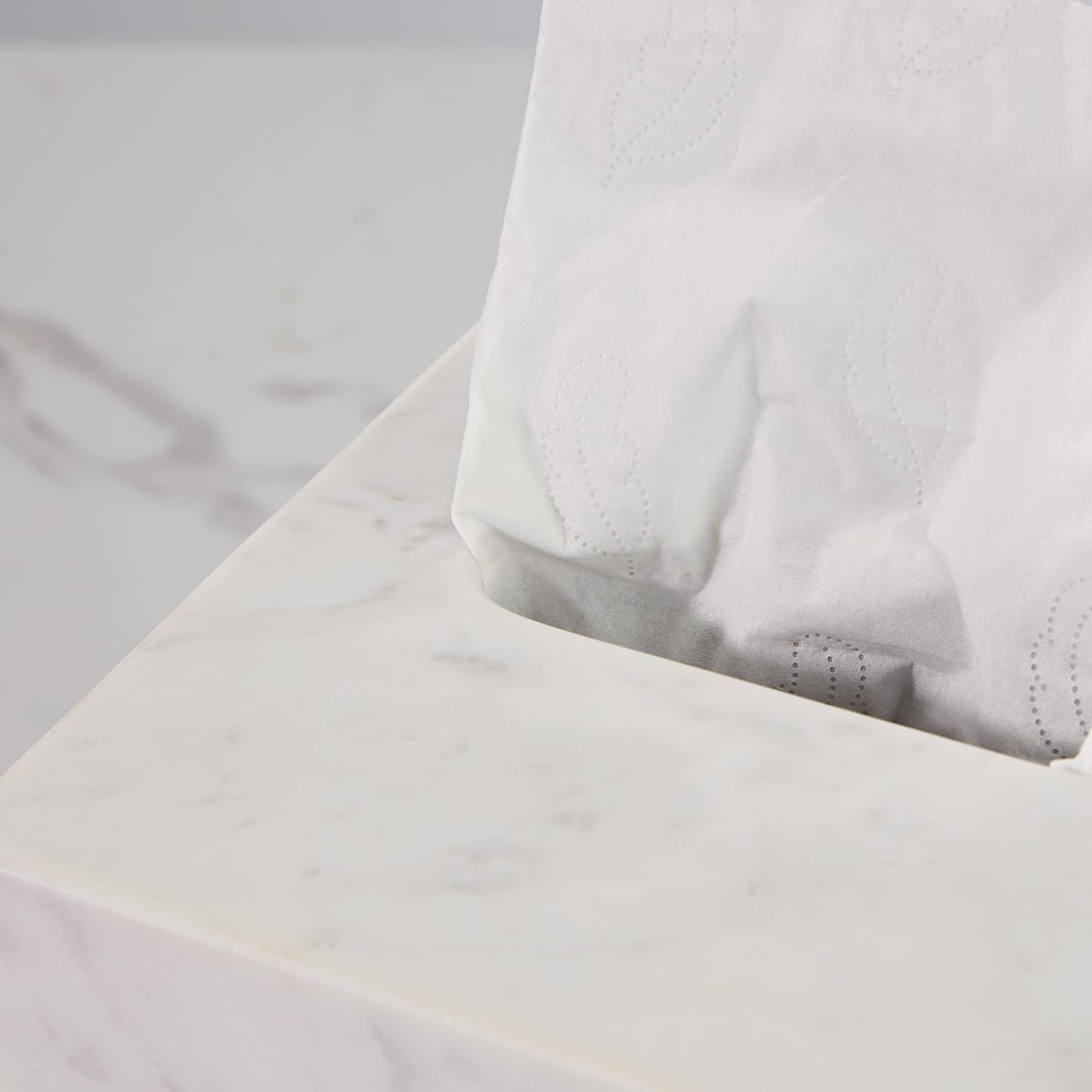 Luxury White Marble Bathroom Essentials Set - Elegant Spa Collection with Timeless Design, High-End Bath Accessories, Premium Stone Craftsmanship for Modern & Classic Decor (Tissue Box)