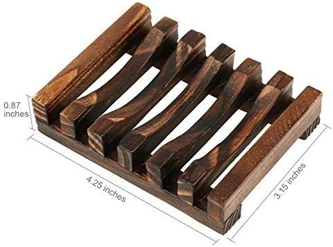 Anwenk Soap Dish Wooden Soap Saver Holder Soap Tray for Bathroom Shower Rectangular Sink Drainer Hand Craft for Soap,Sponges and More (2 Pack)