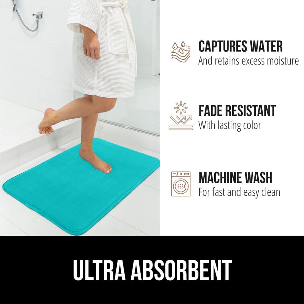 GORILLA GRIP Memory Foam Bath Rugs, Soft Absorbent Velvet Bathroom Mats, Durable Dots on Underside, Machine Washable Bathmat, Carpet Rug Room Decor for Shower Floor, 36x24 Mat, Turquoise