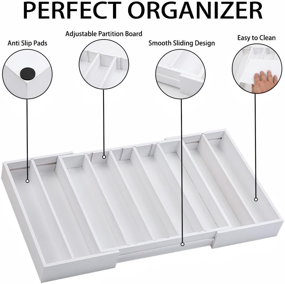 K Cup Holder,Bamboo Coffee Pod Holder Drawer Organizer, Expandable Coffee Pod Holder Tea Bag Storage Organizer for Kitchen Office Coffee Bars,Accommodate 45 K Cups (White)