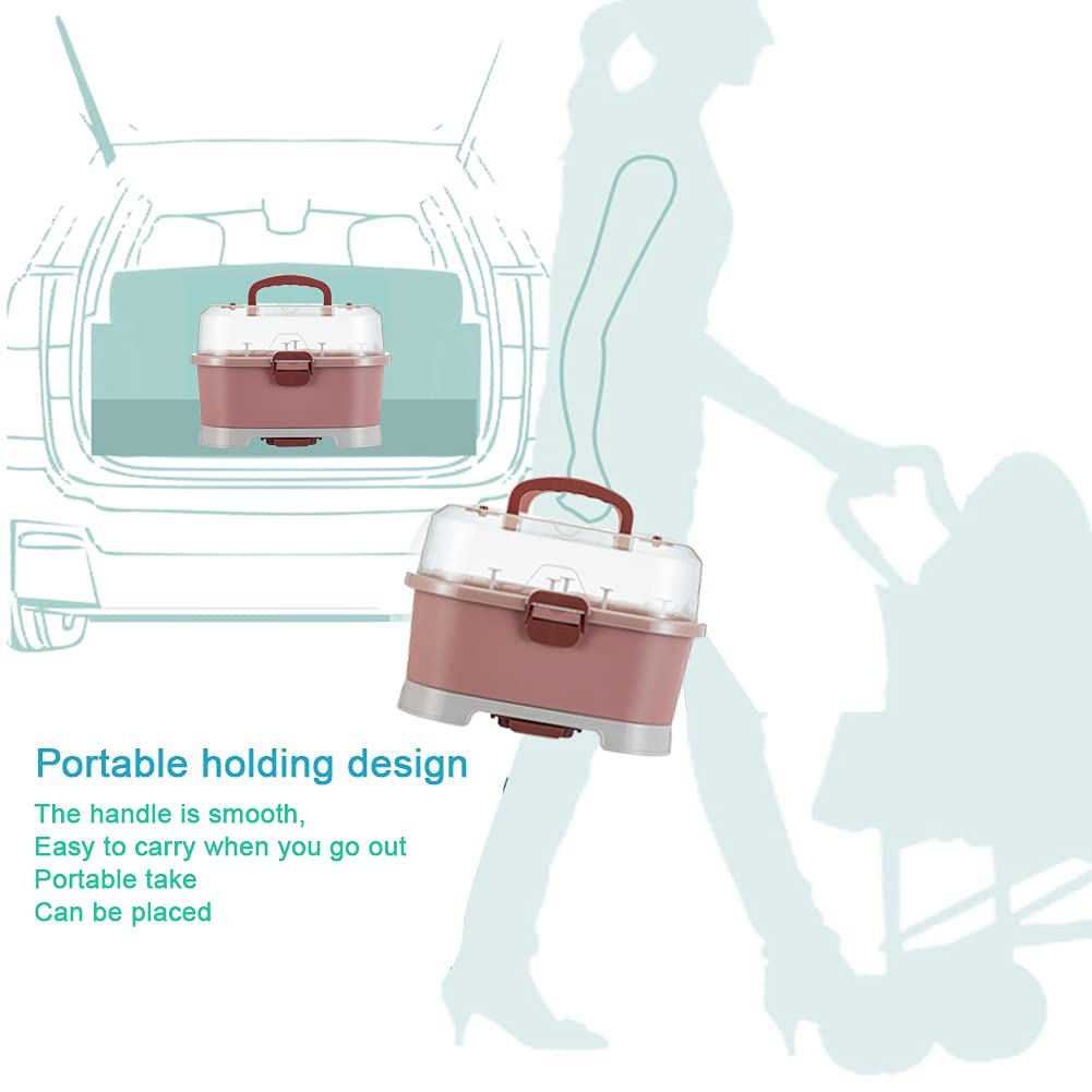 Baby Bottle Drying Rack Storage, Large Nursing Bottle Storage Box Organizer with Cover, Portable Kitchen Cabinet Organizer, Easy to Clean Drainer, Durable countertop Dryer Pink