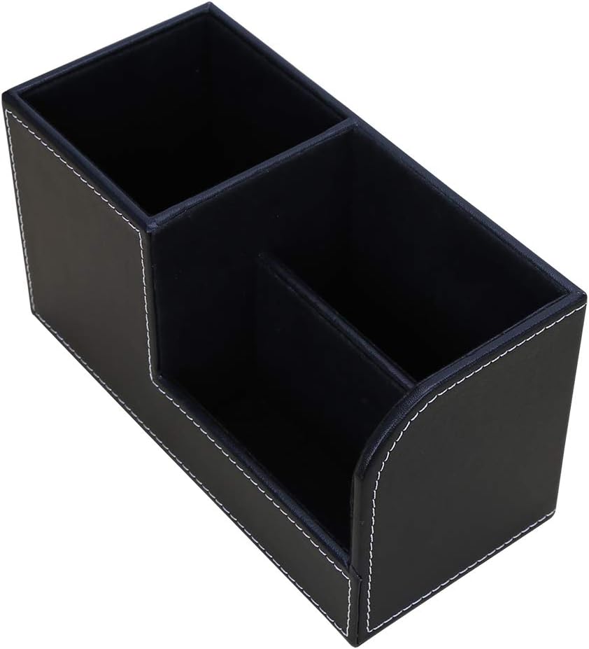 KINGFOM Desk Organizer Office Supplies Caddy Pu Leather Multi-function Storage Box Pen/Pencil,Cell phone, Business Name Cards Remote Control Holder Black