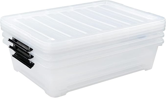 Zopnny 3-Pack 40 Quart Plastic Underbed Storage Box, Large Clear Under Bed Storage Bin with Wheels