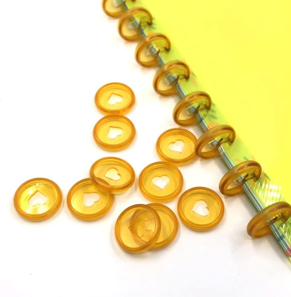 100pcs Planner Expander Discs 0.94Inch Book Binding Disc For Discbound Notebook Accessories Heart Binder Rings(Transparent Orange,0.94inch/24 mm)