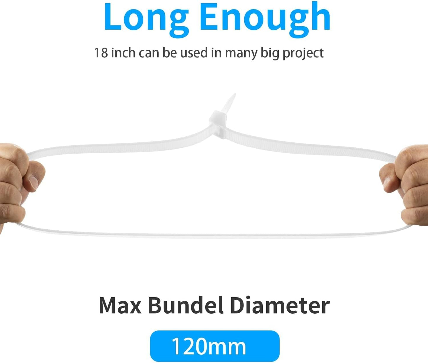 18 inch White Zip Ties Heavy Duty 500 PACK, 200 LBS Ultra Exclusive Strong Plastic Wire Ties, Large Cable Ties Extra Long Tie Wraps, Indoor and Outdoor UV Resistant