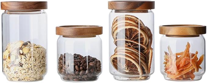 Glass Jar with Lid, Airtight Food Storage Containers Glass Set for Coffee Beans| Sugars| Candy, 4 Pack