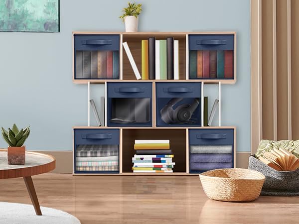 Sorbus 13 Inch Storage Bins with Clear Window - 6 Foldable Baskets for Organizing Clothes, Toys, Books - Sturdy Collapsible Fabric Storage Cubes with Handle - Storage Baskets for Shelves, Closets