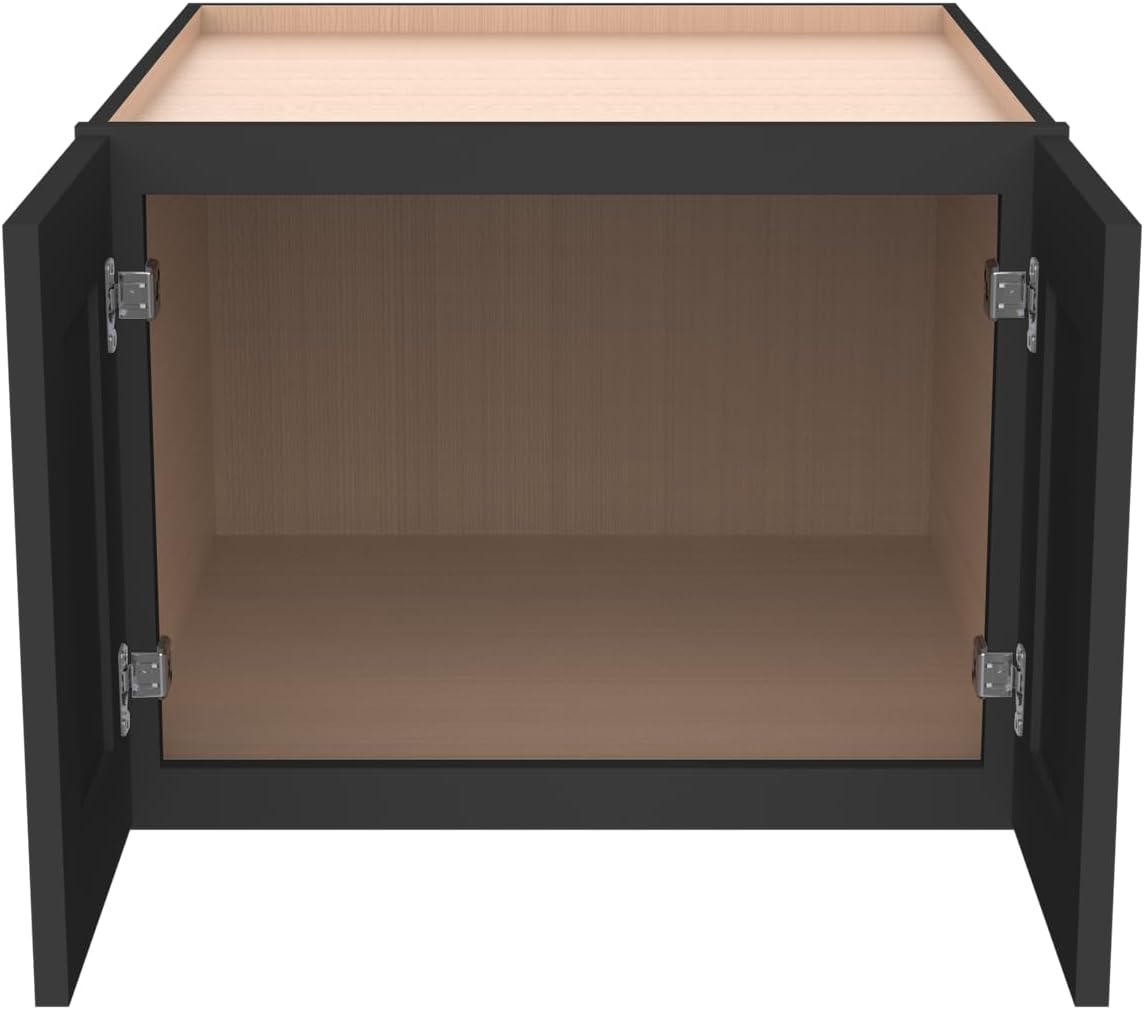 Solid Wood Wall Cabinet,Shaker Style Wall-Mounted Kitchen Storage Cabinet with Soft-Close Doors, RTA Pantry Organizer for Bathroom, Garage, Laundry (Charcoal Black, 33" W x 24" D x 18" H)