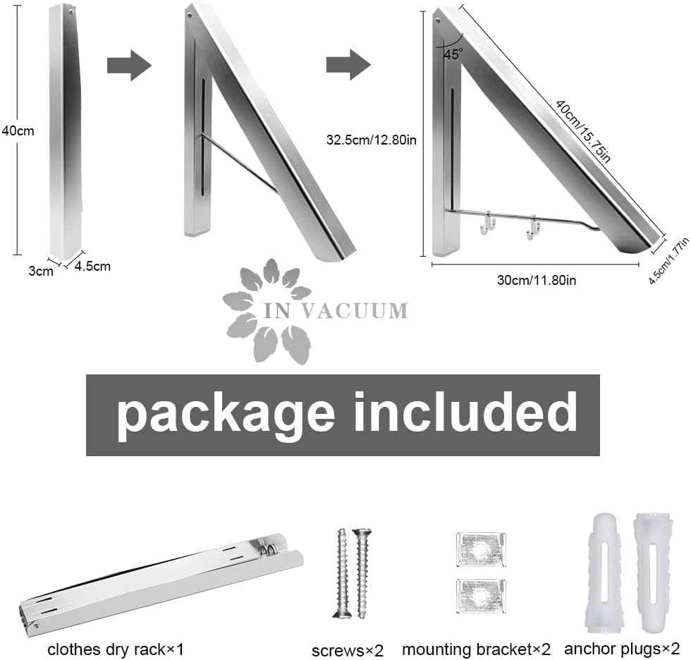 IN VACUUM Drying Racks for Laundry Foldable, Retractable Clothes Folding Indoor, Aluminium, Home Storage Organizer Wall Hanger for Clothes (1 Racks, Silver)