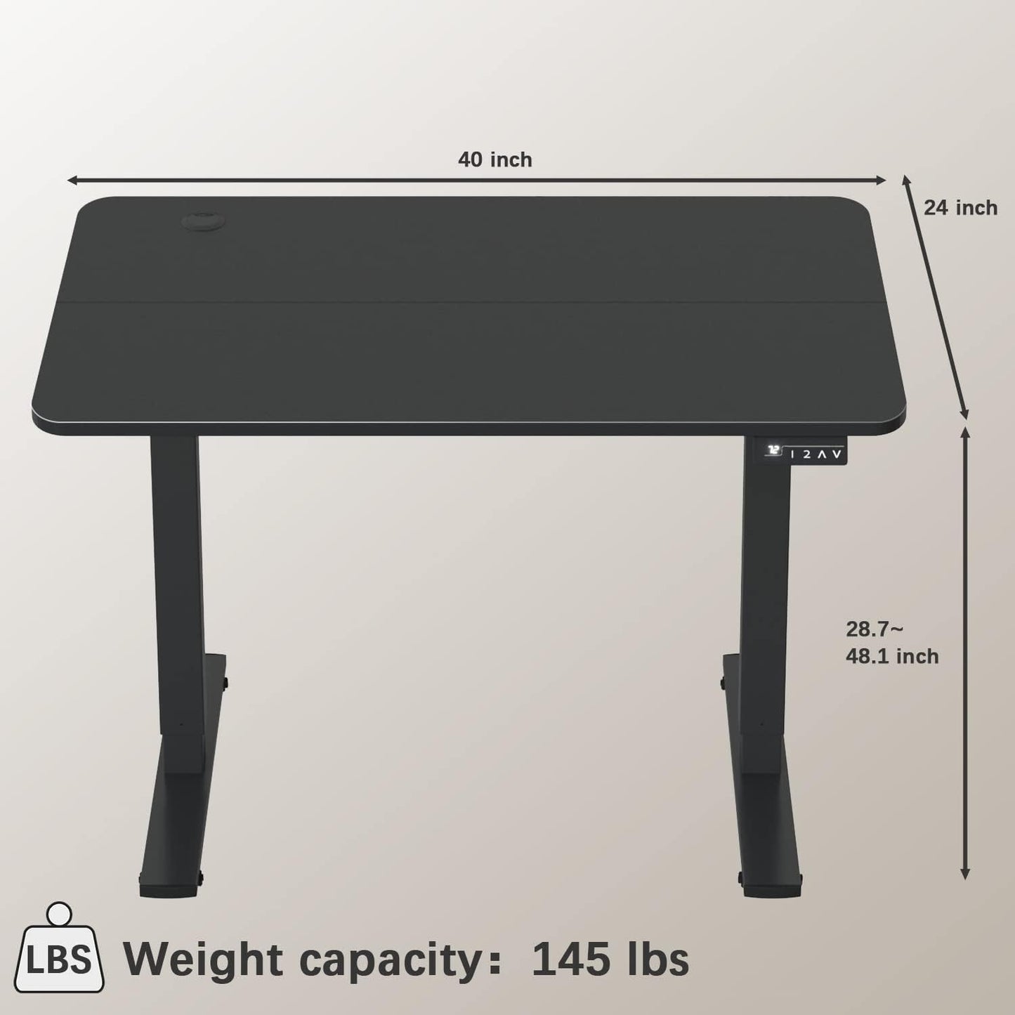 Furmax Electric Height Adjustable Standing Desk Large 40 x 24 Inches Sit Stand up Desk Home Office Computer Desk Memory Preset with T-Shaped Metal Bracket, Black