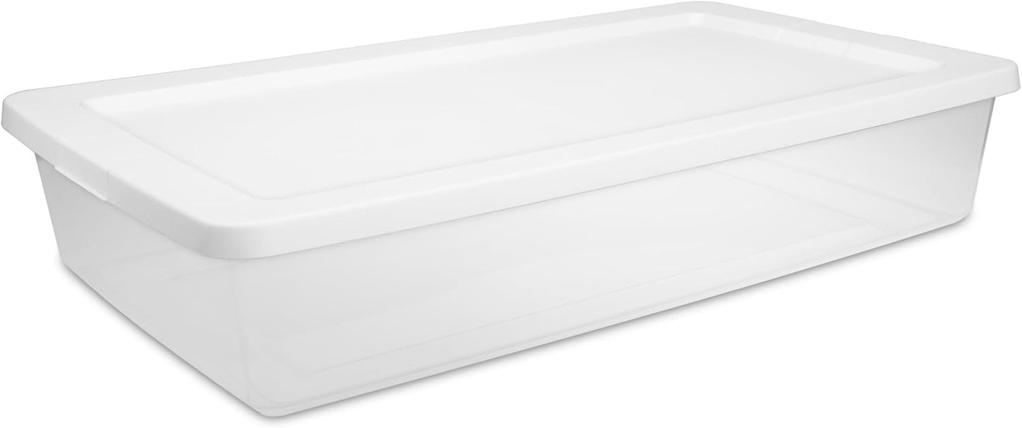 2 Pack Under Bed Storage Bin with Lid,41 Quart Clear Plastic Container for Clothes Linens,29.5x18x6 Inch Stackable Organizer Box with Snap-On Cover,Transparent Underbed Design