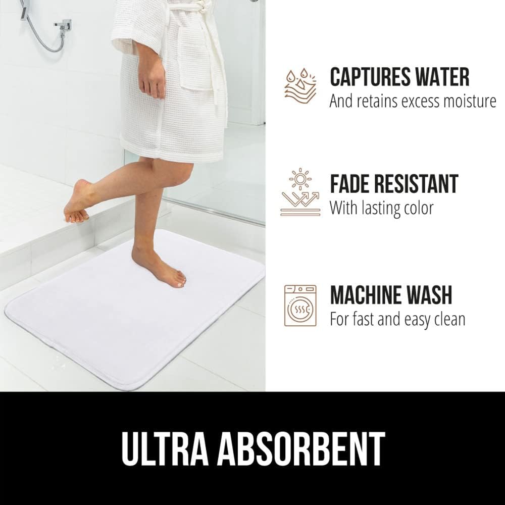 GORILLA GRIP Thick Memory Foam Bath Rugs, Soft Absorbent Velvet Bathroom Mats, Durable Dots on Underside, Machine Washable Bathmat, Carpet Rug Room Decor for Shower Floor, 48x24 Mat, White