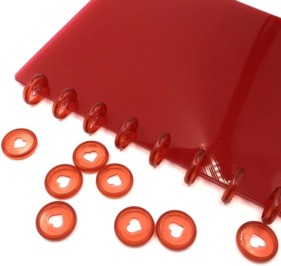 100pcs Planner Expander Discs 0.94Inch Book Binding Disc For Discbound Notebook Accessories Heart Binder Rings(Transparent Red,0.94inch/24 mm)