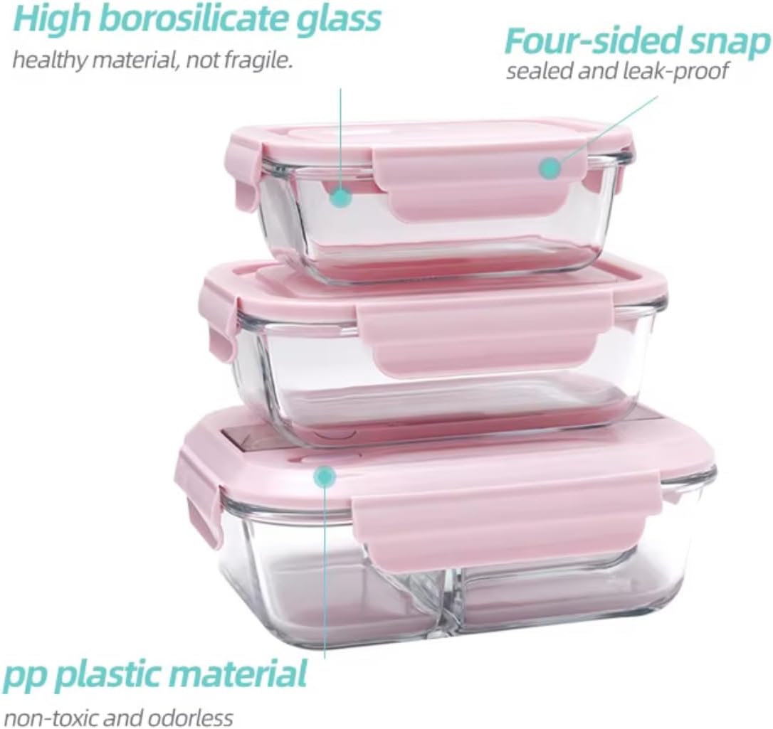 Aurixx Glass Food Storage Containers with Airtight Vented Lids – 3 Piece Set – Leakproof, BPA free, Microwave & Dishwasher Safe